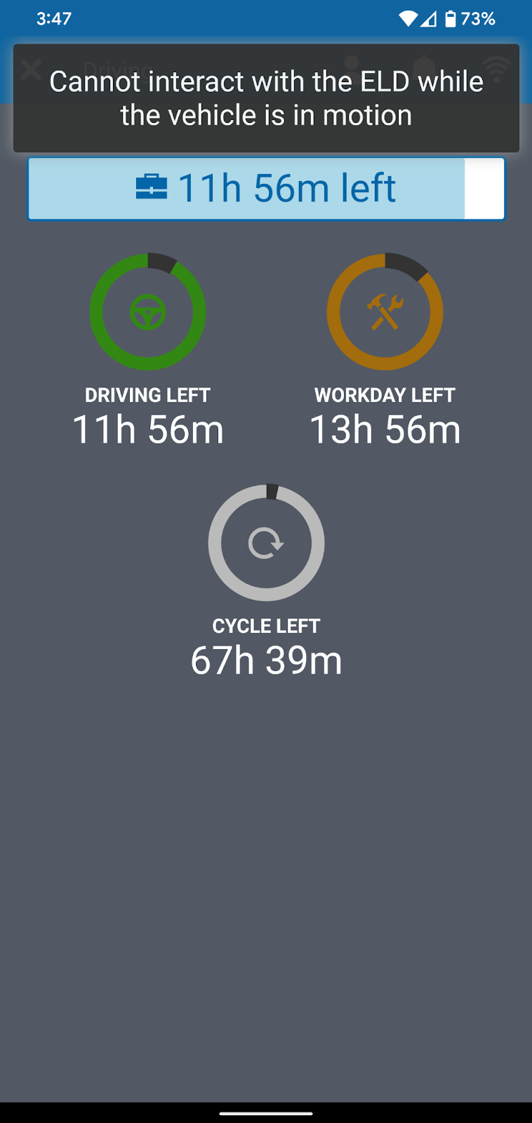 Lock screen showcasing the improvements in tracking the driving left, workday left and cycle left in hours